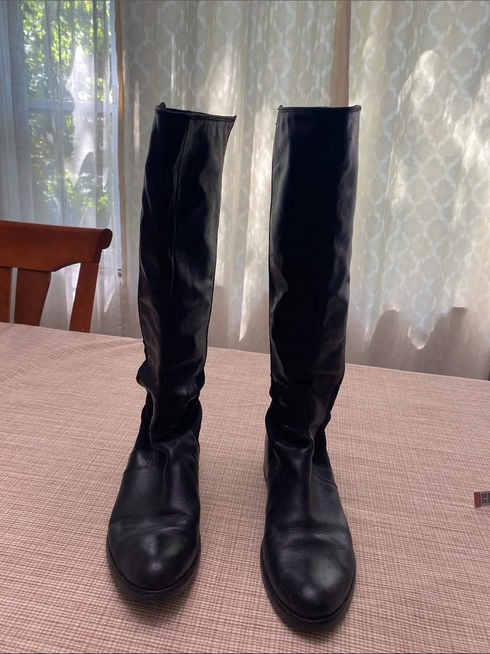 Corso Como Black Leather and Stretch Panel Knee Boots